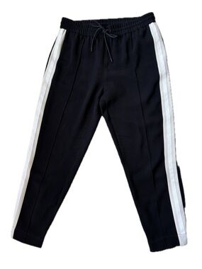 Me+Em Black Tuxedo Stripe Tapered Jogger Track Pants Trousers Elastic Waist